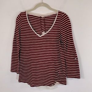 Anthropologie Meadow Rue Boho Floral Lace Womens Size S Maroon White Striped Top
